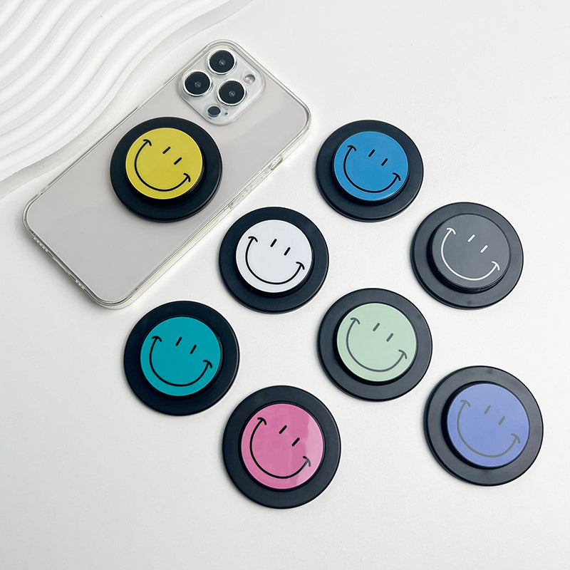 Cute Happy Face Socket Talk Tok Grip Phone Holder For Magsafe IPhone Mac Samsung Safe Expanding Ring Finger Stand