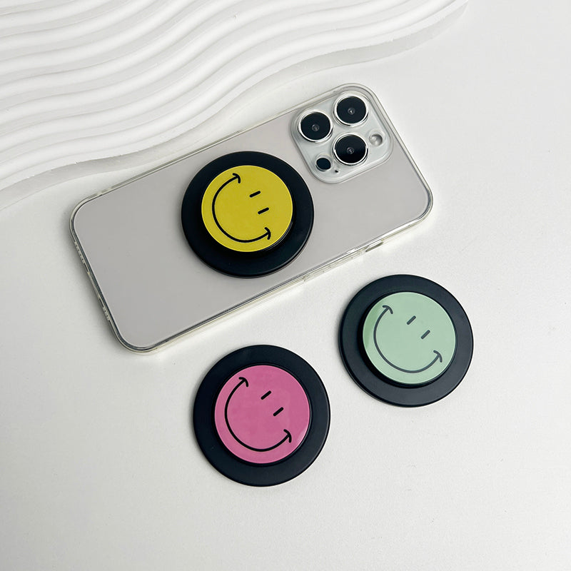 Cute Happy Face Socket Talk Tok Grip Phone Holder For Magsafe IPhone Mac Samsung Safe Expanding Ring Finger Stand