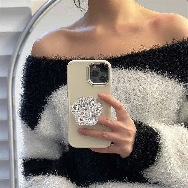 3D Cute Cat Paw Diamond Folding Finger Ring Griptok Phone Holder iPhone 16 Support Socket Pocket Grip Stand Bracket