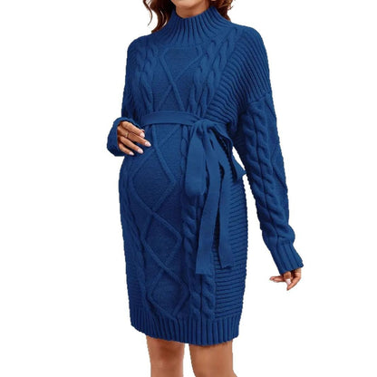 Maternity Photoshoot Dress, Pregnancy Knitted Sweater Dress with High Neck, Long Sleeves for Autumn Winter Warm Clothing