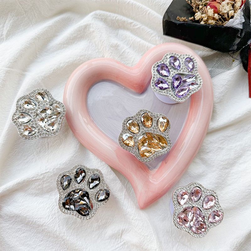 3D Cute Cat Paw Diamond Folding Finger Ring Griptok Phone Holder iPhone 16 Support Socket Pocket Grip Stand Bracket