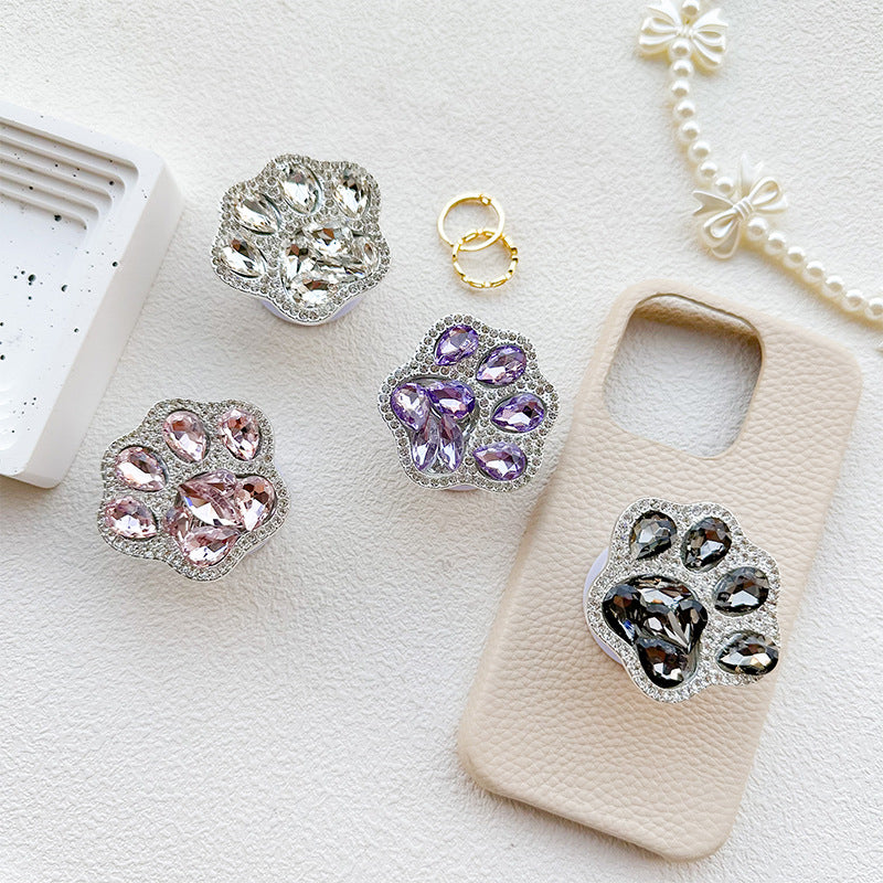 3D Cute Cat Paw Diamond Folding Finger Ring Griptok Phone Holder iPhone 16 Support Socket Pocket Grip Stand Bracket