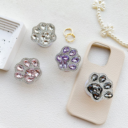 3D Cute Cat Paw Diamond Folding Finger Ring Griptok Phone Holder iPhone 16 Support Socket Pocket Grip Stand Bracket