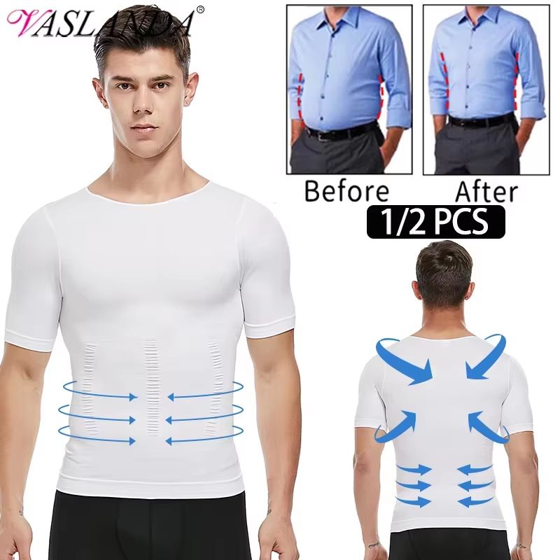 2PCS Men's Slimming Body Shaper T-Shirt – Compression Shapewear with Belly Control & Posture Support
