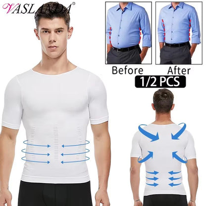 2PCS Men's Slimming Body Shaper T-Shirt – Compression Shapewear with Belly Control & Posture Support