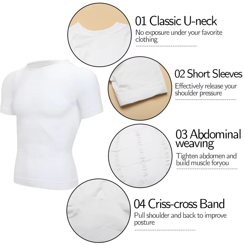 2PCS Mens Slimming Body Shaper TShirt  Compression Shapewear With Belly Control  Posture Support 1