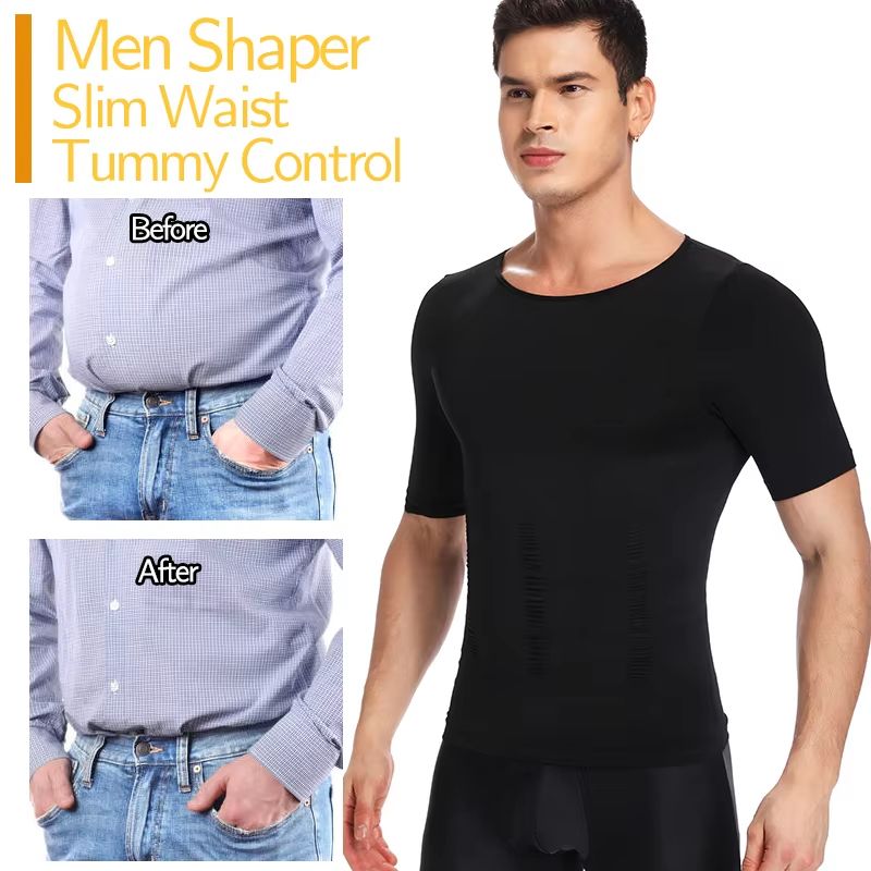 2PCS Mens Slimming Body Shaper TShirt  Compression Shapewear With Belly Control  Posture Support 2