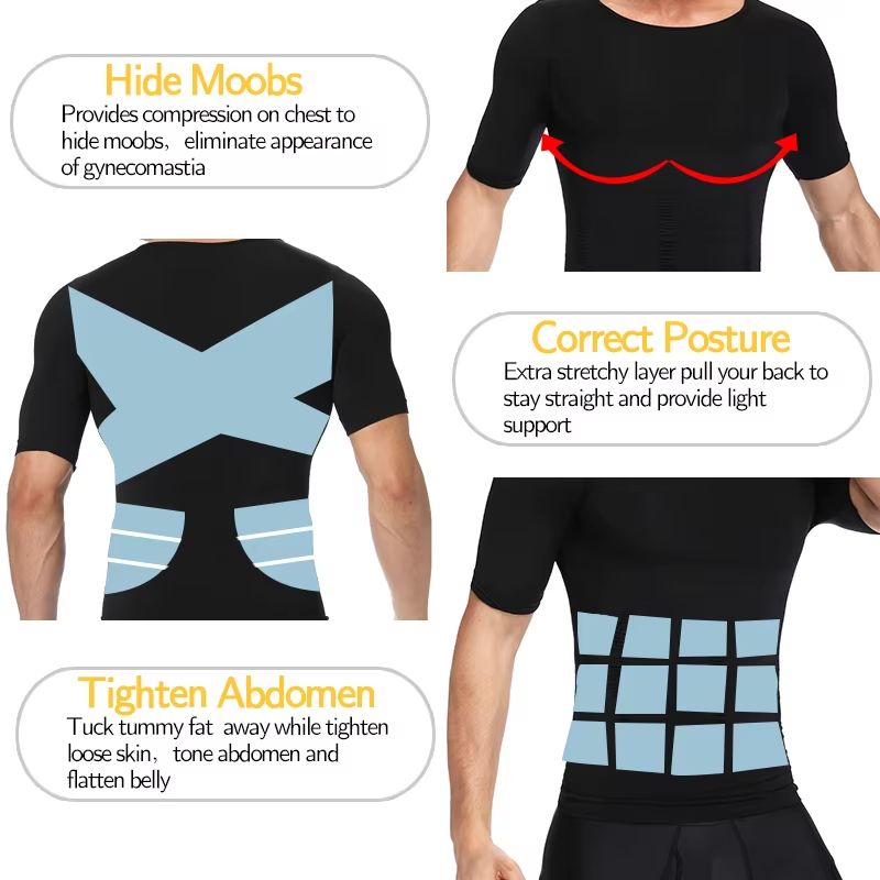2PCS Mens Slimming Body Shaper TShirt  Compression Shapewear With Belly Control  Posture Support 3