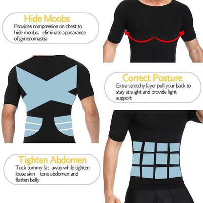 2PCS Mens Slimming Body Shaper TShirt  Compression Shapewear With Belly Control  Posture Support 3