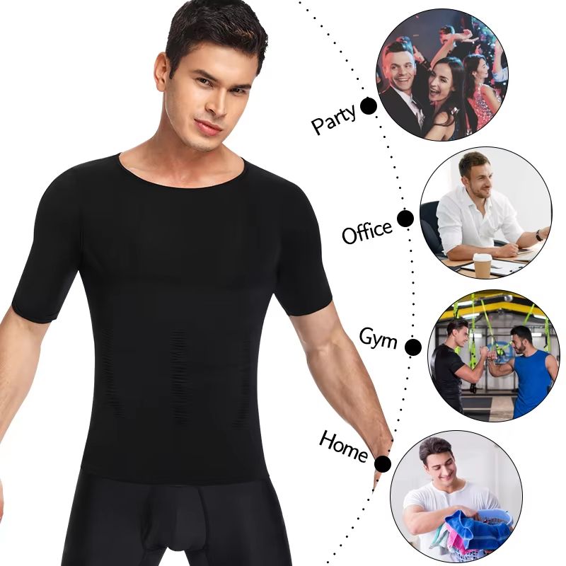 2PCS Mens Slimming Body Shaper TShirt  Compression Shapewear With Belly Control  Posture Support 4