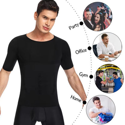 2PCS Mens Slimming Body Shaper TShirt  Compression Shapewear With Belly Control  Posture Support 4
