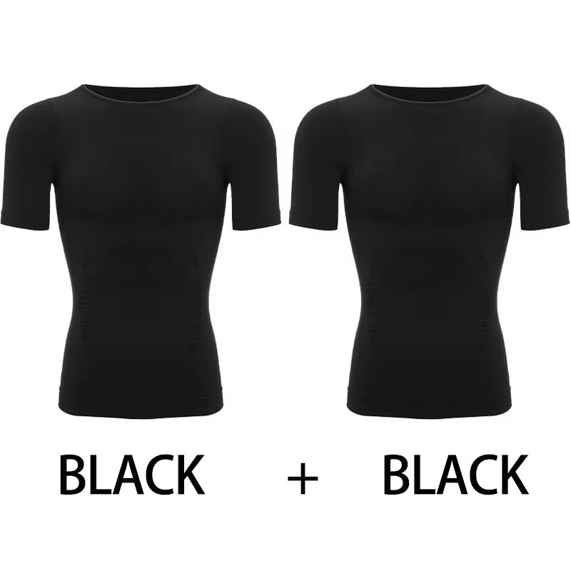 2PCS Mens Slimming Body Shaper TShirt  Compression Shapewear With Belly Control  Posture Support 7