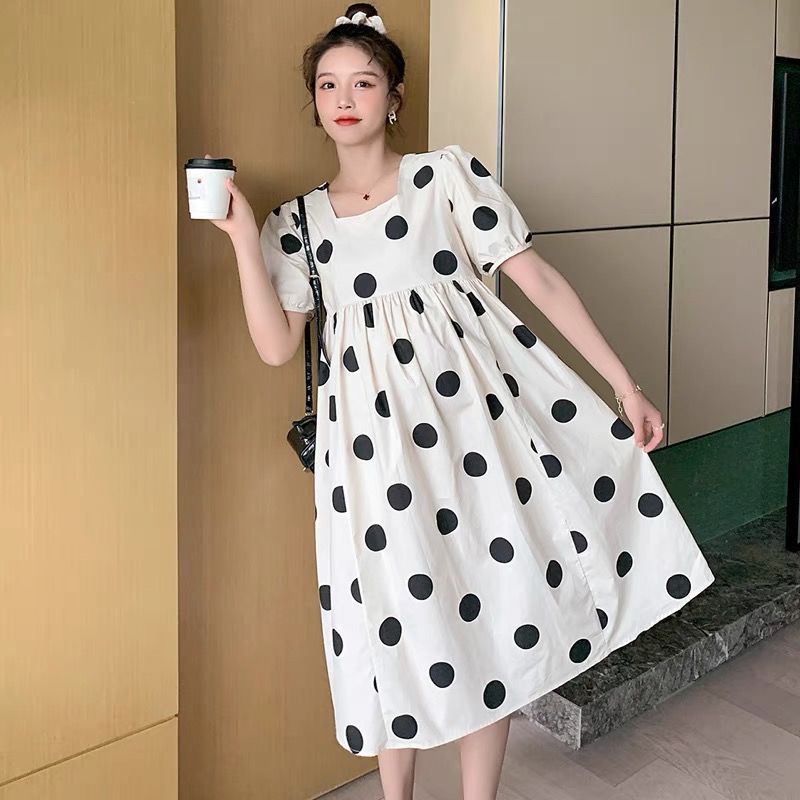Maternity Fashion Summer Dress, High-End Fresh Dotty Skirt for Outdoors, Loose-Fit Pregnancy Clothes