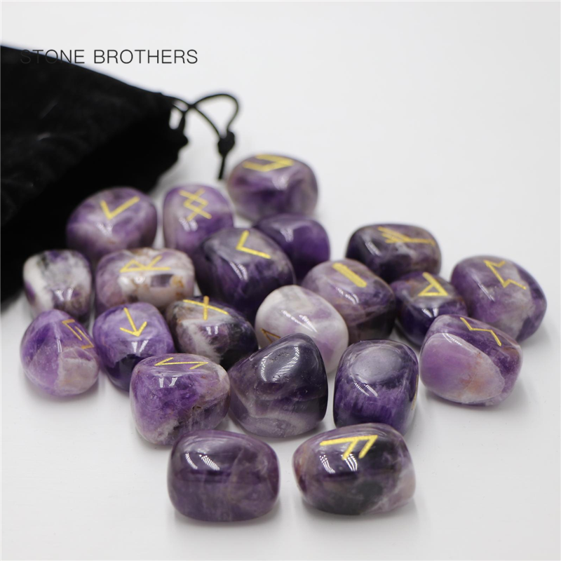 Freedom Natural Amethyst Crystal Runes Stones, Divination Agate Rune Set for Fortune-telling, Reiki Healing