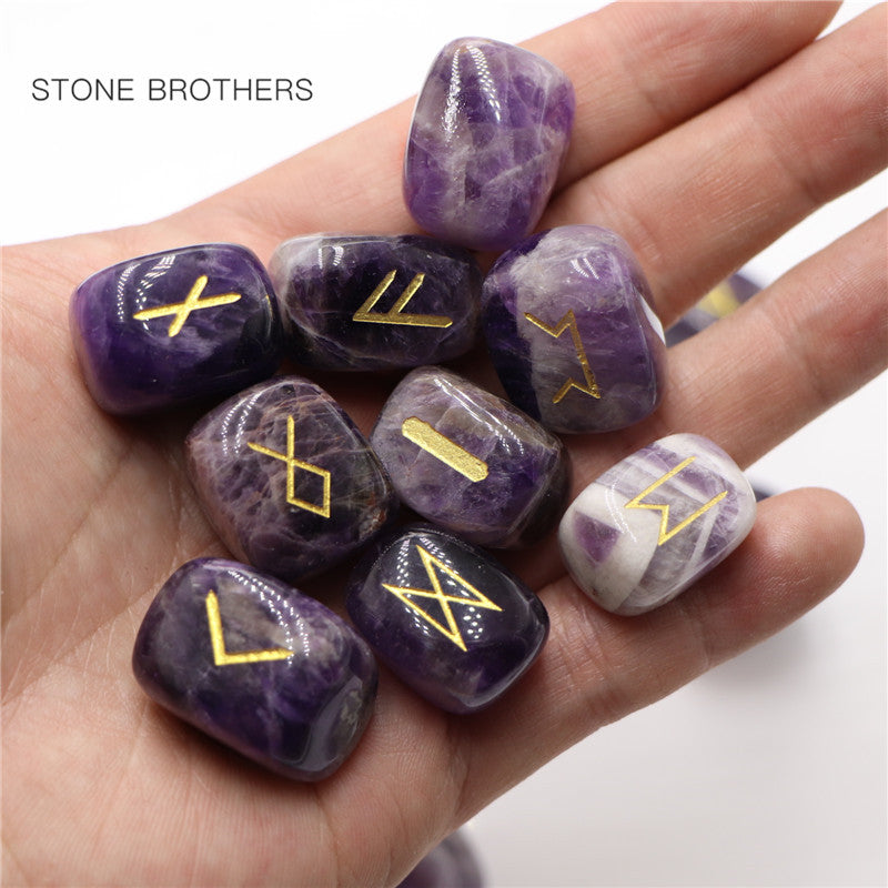 Freedom Natural Amethyst Crystal Runes Stones, Divination Agate Rune Set for Fortune-telling, Reiki Healing