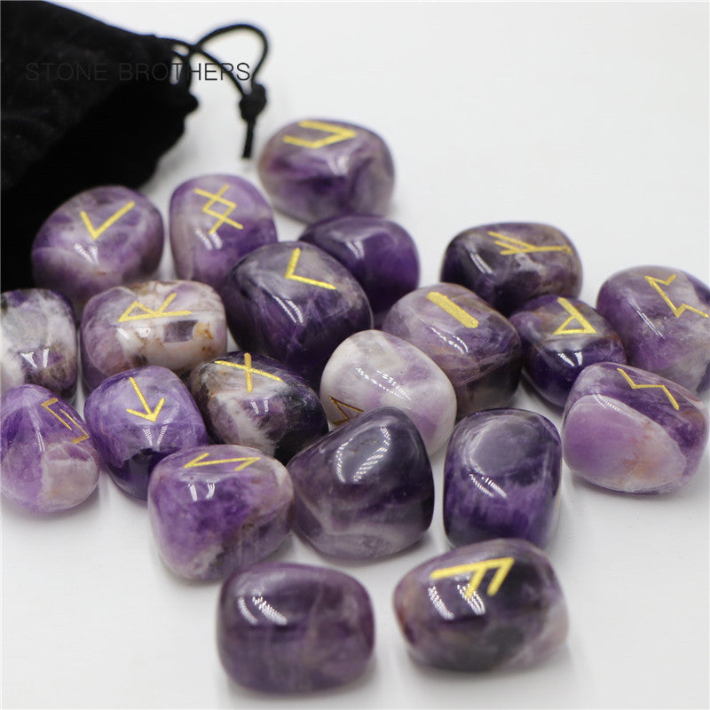 Freedom Natural Amethyst Crystal Runes Stones, Divination Agate Rune Set for Fortune-telling, Reiki Healing