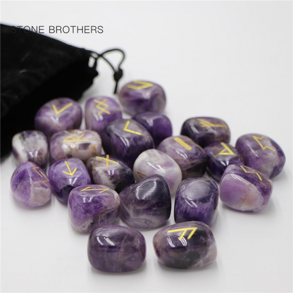 Freedom Natural Amethyst Crystal Runes Stones, Divination Agate Rune Set for Fortune-telling, Reiki Healing