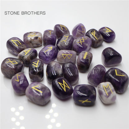 Freedom Natural Amethyst Crystal Runes Stones, Divination Agate Rune Set for Fortune-telling, Reiki Healing