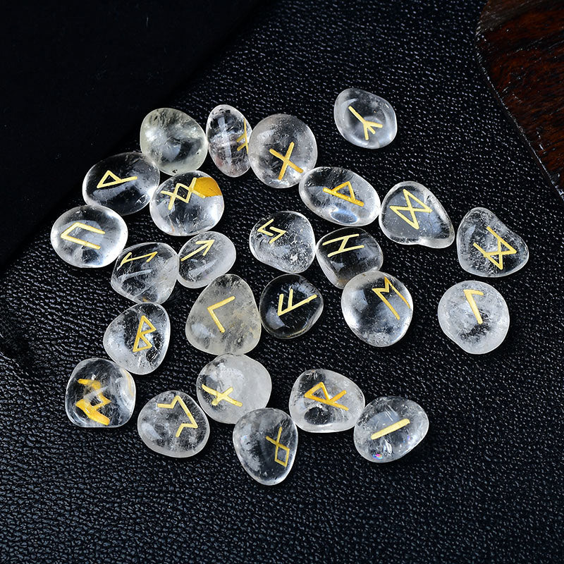 Clear Quartz Crystal Runes Stones Natural Agate Divination Rune Set For Fortunetelling Reiki Healin 1