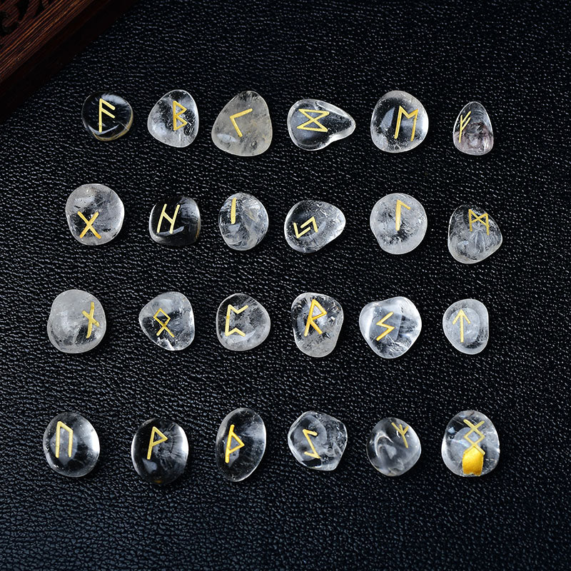 Clear Quartz Crystal Runes Stones Natural Agate Divination Rune Set For Fortunetelling Reiki Healin 2