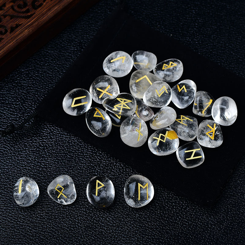 Clear Quartz Crystal Runes Stones Natural Agate Divination Rune Set For Fortunetelling Reiki Healin 3