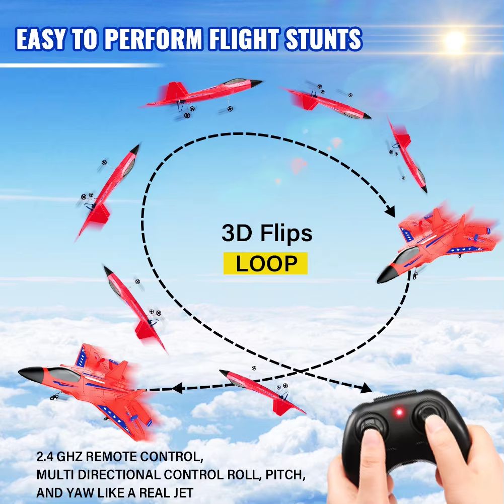 F22 Raptor RC Plane With LED Lights  24G Remote Control Foam Aircraft For Beginners  Kids 3