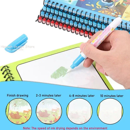 Reusable Magic Water Coloring Book for Kids DIY Sensory Drawing Toys with Water Pen, Mess Free Toddler Painting Activity