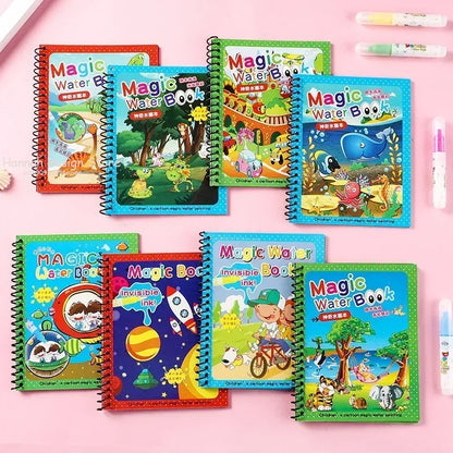 Reusable Magic Water Coloring Book for Kids DIY Sensory Drawing Toys with Water Pen, Mess Free Toddler Painting Activity
