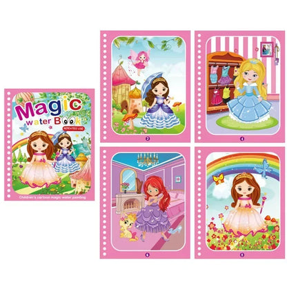 Reusable Magic Water Coloring Book for Kids DIY Sensory Drawing Toys with Water Pen, Mess Free Toddler Painting Activity