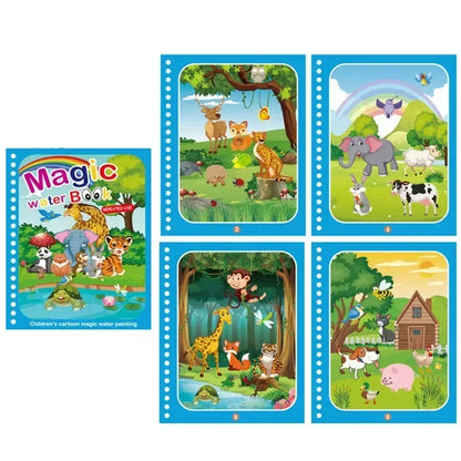 Reusable Magic Water Coloring Book for Kids DIY Sensory Drawing Toys with Water Pen, Mess Free Toddler Painting Activity