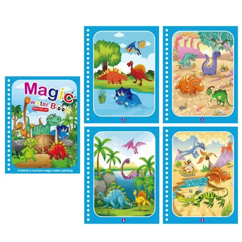 Reusable Magic Water Coloring Book for Kids DIY Sensory Drawing Toys with Water Pen, Mess Free Toddler Painting Activity