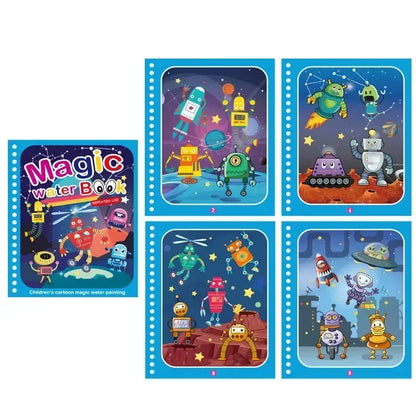 Reusable Magic Water Coloring Book for Kids DIY Sensory Drawing Toys with Water Pen, Mess Free Toddler Painting Activity