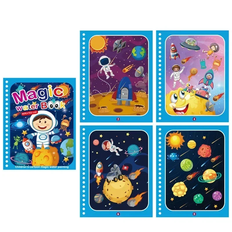 Reusable Magic Water Coloring Book for Kids DIY Sensory Drawing Toys with Water Pen, Mess Free Toddler Painting Activity