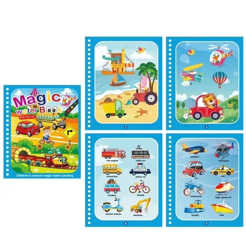 Reusable Magic Water Coloring Book for Kids DIY Sensory Drawing Toys with Water Pen, Mess Free Toddler Painting Activity
