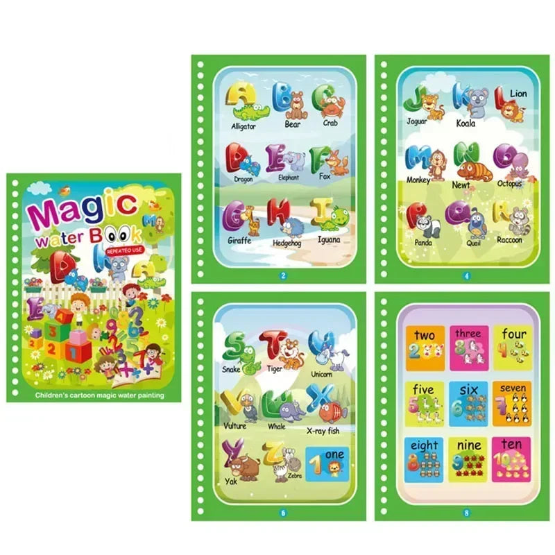 Reusable Magic Water Coloring Book for Kids DIY Sensory Drawing Toys with Water Pen, Mess Free Toddler Painting Activity
