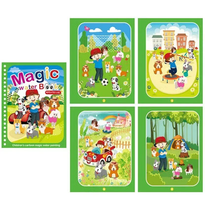 Reusable Magic Water Coloring Book for Kids DIY Sensory Drawing Toys with Water Pen, Mess Free Toddler Painting Activity