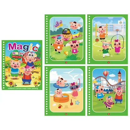 Reusable Magic Water Coloring Book for Kids DIY Sensory Drawing Toys with Water Pen, Mess Free Toddler Painting Activity