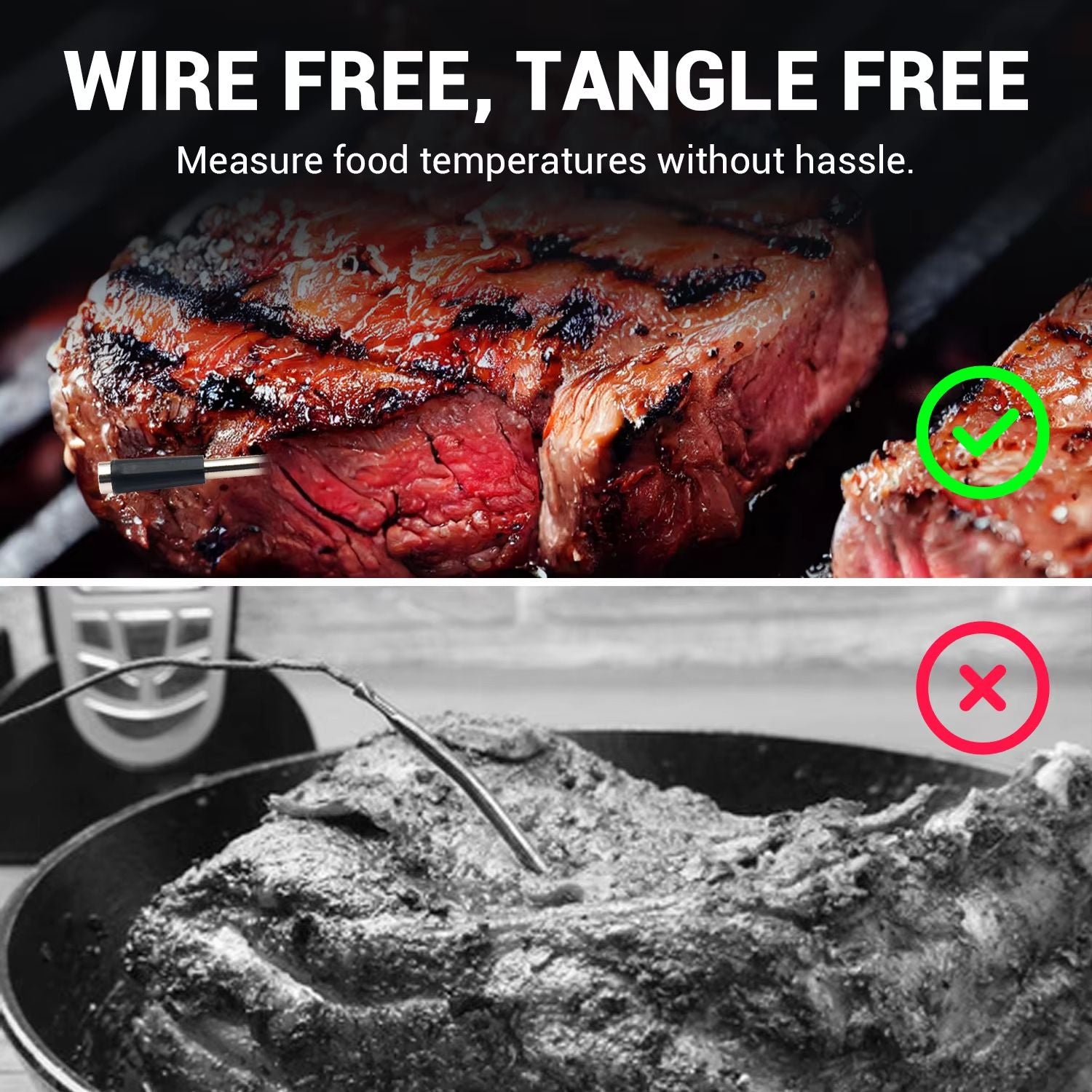 Wireless Meat Thermometer With Dual Probes  Long Range Bluetooth BBQ Thermometer For Grill Oven  Sm 3