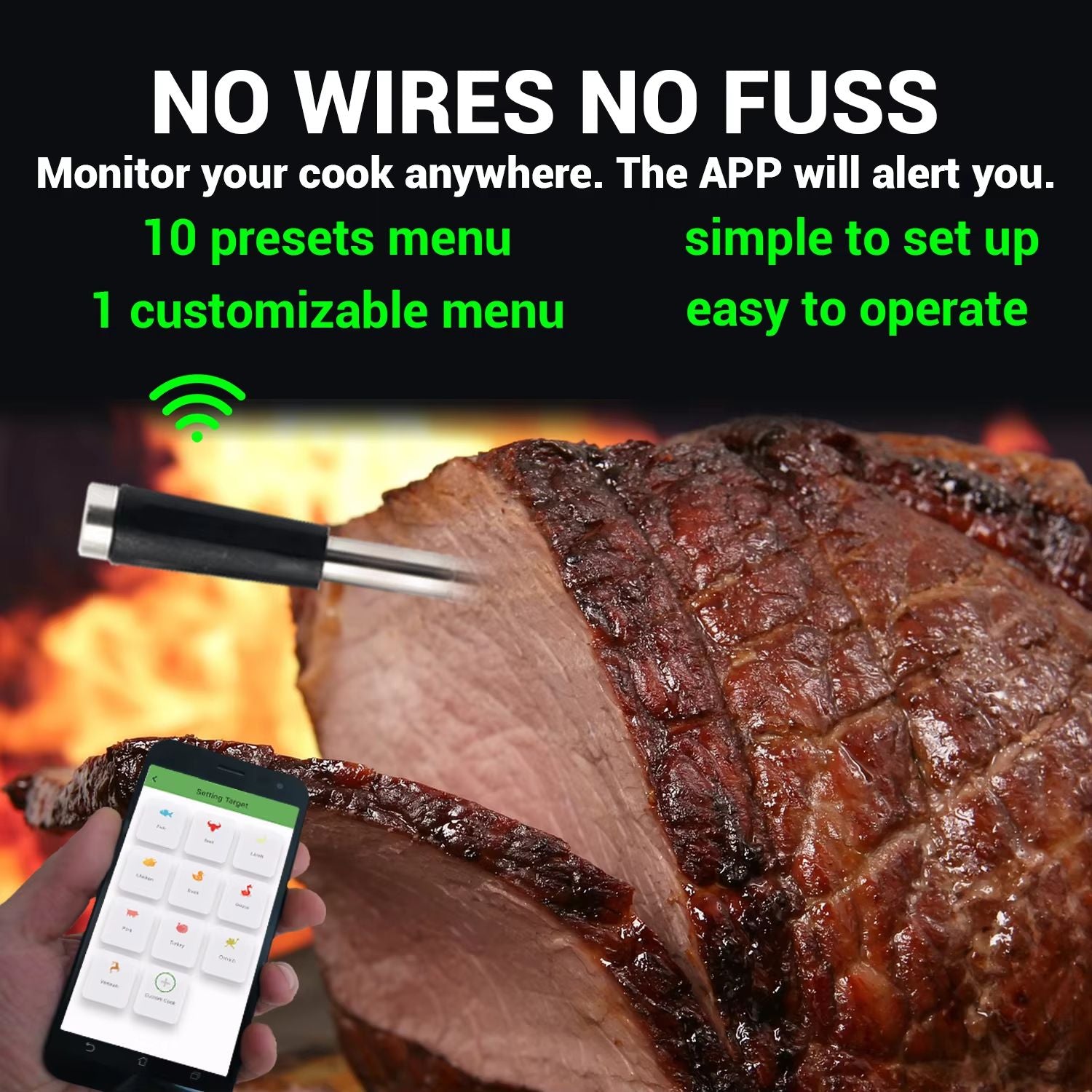 Wireless Meat Thermometer With Dual Probes  Long Range Bluetooth BBQ Thermometer For Grill Oven  Sm 5