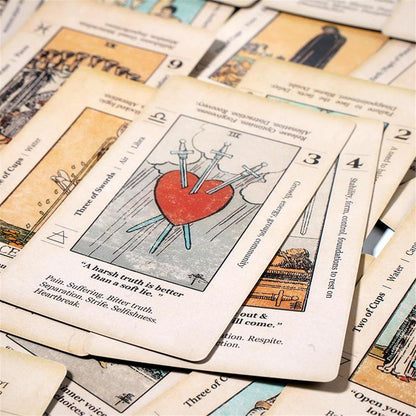Beginner Tarot Deck, Tarot Card With Meaning on Them, Antiqued Tarot Keyword Cards, Learn Tarot with Cards
