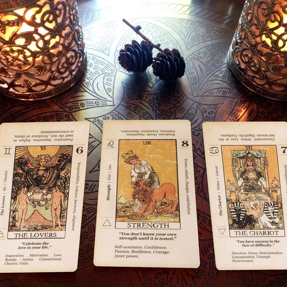 Beginner Tarot Deck, Tarot Card With Meaning on Them, Antiqued Tarot Keyword Cards, Learn Tarot with Cards