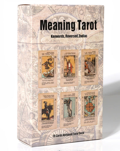 Beginner Tarot Deck, Tarot Card With Meaning on Them, Antiqued Tarot Keyword Cards, Learn Tarot with Cards