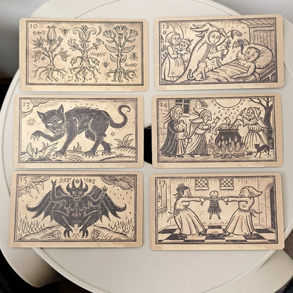 Oracle of Black Enchantment by Mildred Payne, Black Line Imagery Woodblock Oracle Cards Divination & Tarot Deck