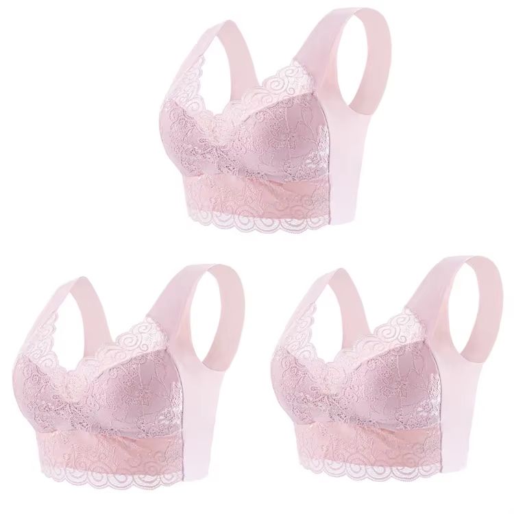3Pack Seamless Lace Bralette Tops  Comfortable Ice Silk Wireless Bra For Everyday Support 3