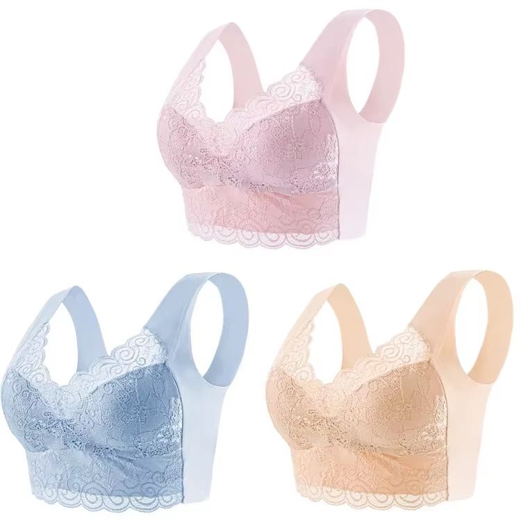 3Pack Seamless Lace Bralette Tops  Comfortable Ice Silk Wireless Bra For Everyday Support 12