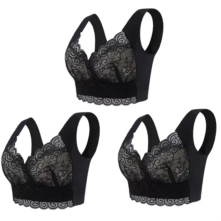 3Pack Seamless Lace Bralette Tops  Comfortable Ice Silk Wireless Bra For Everyday Support 6