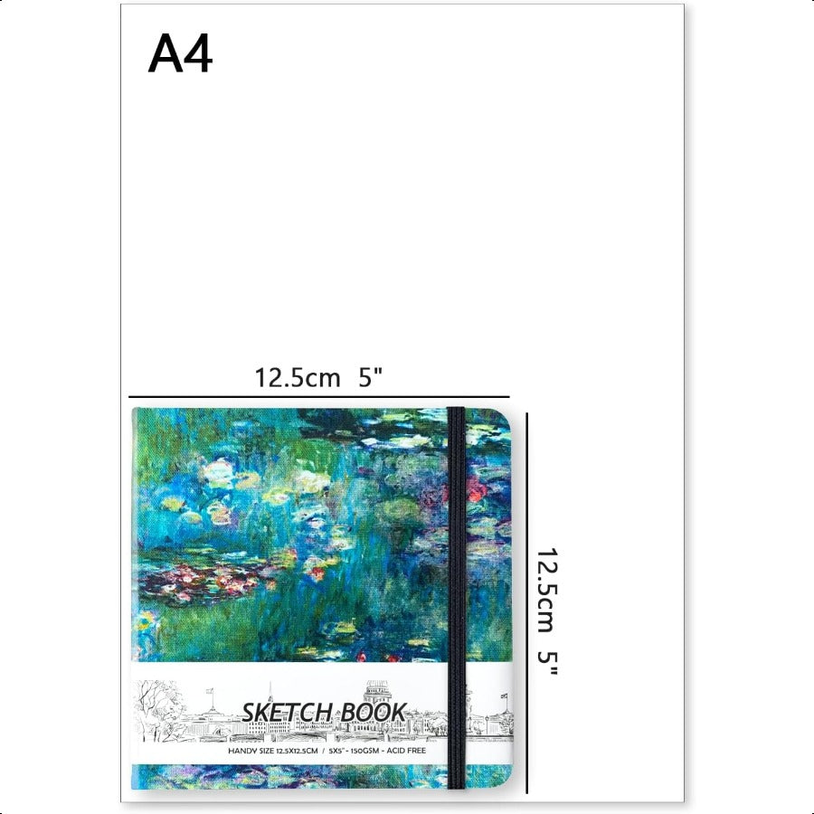 Artis Premium 5x5 Inch Square Sketchbook, Handy Pocket Art Journal with Hardcover Cloth Cover, 58 Sheets 150 GSM Beige