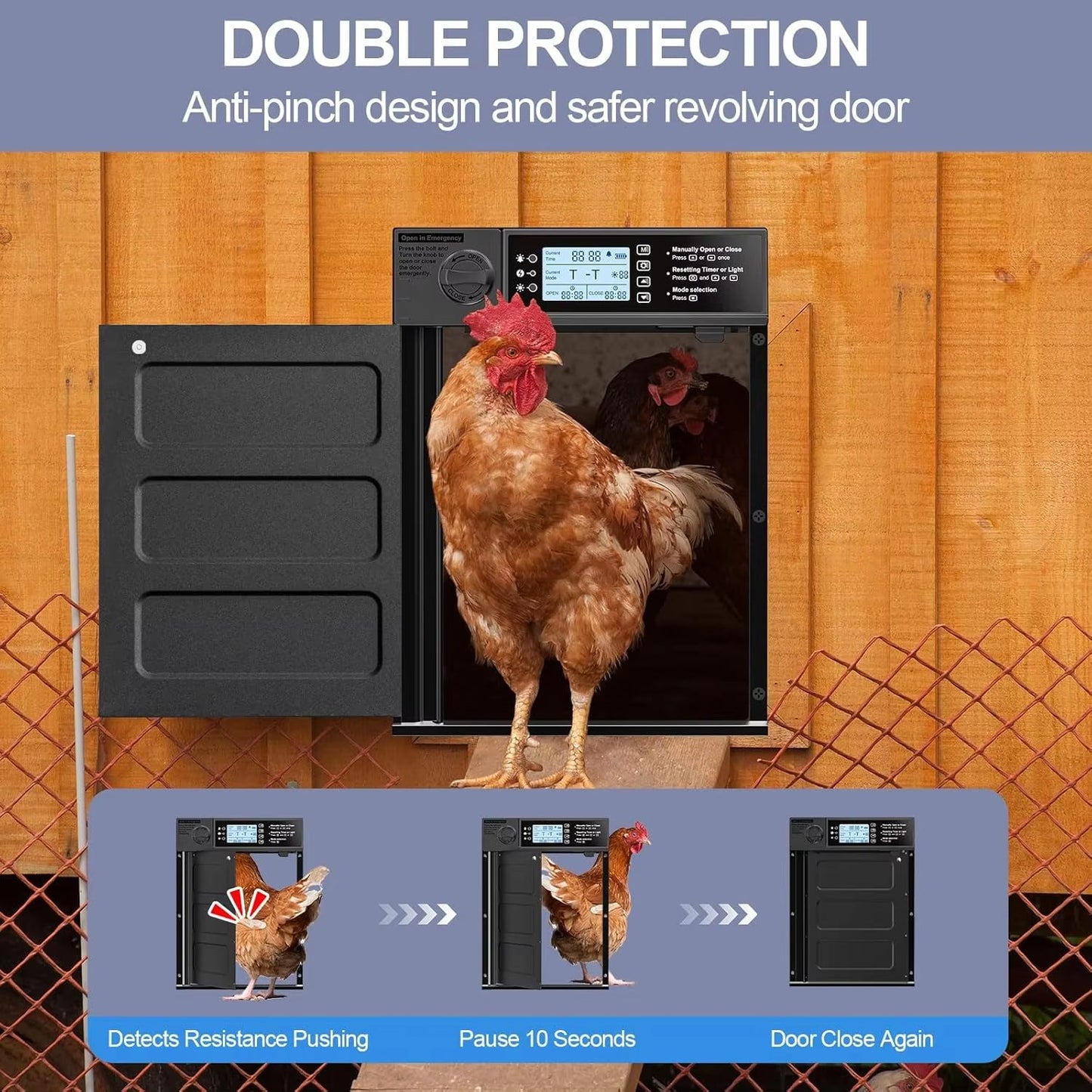 Automatic Chicken Coop Door  Solar Powered With Timer  Light Sensor Safe AntiPinch Design 2