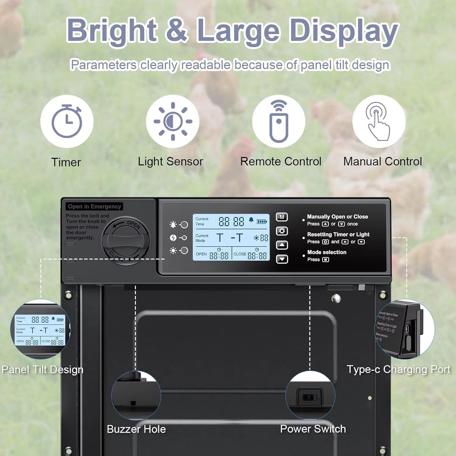 Automatic Chicken Coop Door  Solar Powered With Timer  Light Sensor Safe AntiPinch Design 5