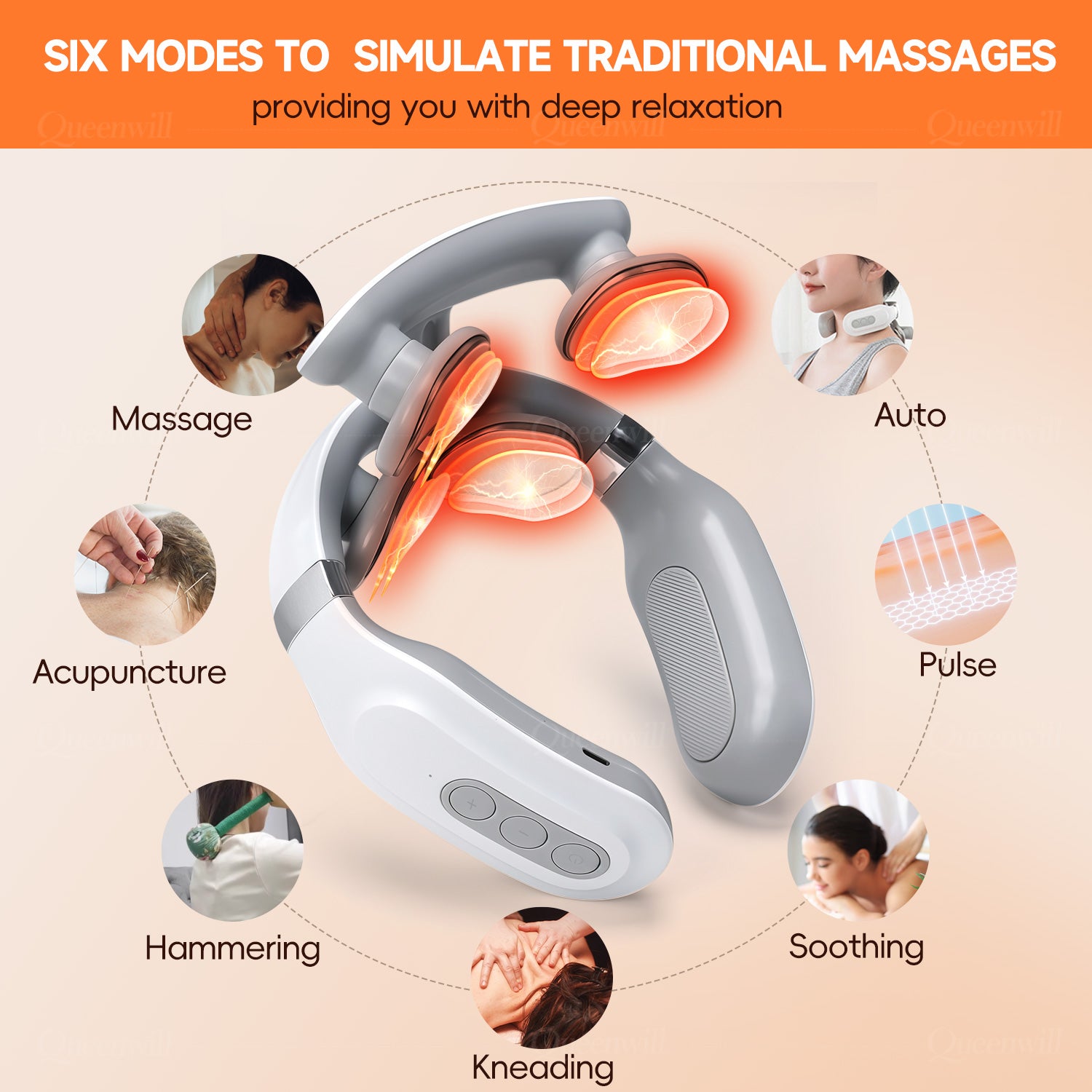 Portable Cordless Neck Shoulder Massager, Pads 6 Modes USB Charging Smart Gift for Men Women